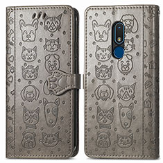 Coque Portefeuille Motif Fantaisie Livre Cuir Etui Clapet S03D pour Nokia C3 Gris