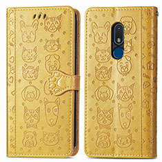 Coque Portefeuille Motif Fantaisie Livre Cuir Etui Clapet S03D pour Nokia C3 Jaune