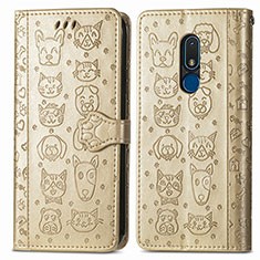 Coque Portefeuille Motif Fantaisie Livre Cuir Etui Clapet S03D pour Nokia C3 Or