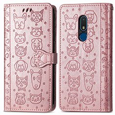 Coque Portefeuille Motif Fantaisie Livre Cuir Etui Clapet S03D pour Nokia C3 Or Rose