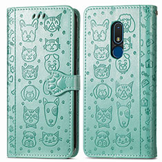 Coque Portefeuille Motif Fantaisie Livre Cuir Etui Clapet S03D pour Nokia C3 Vert