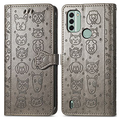 Coque Portefeuille Motif Fantaisie Livre Cuir Etui Clapet S03D pour Nokia C31 Gris