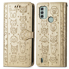 Coque Portefeuille Motif Fantaisie Livre Cuir Etui Clapet S03D pour Nokia C31 Or