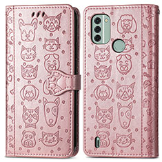 Coque Portefeuille Motif Fantaisie Livre Cuir Etui Clapet S03D pour Nokia C31 Or Rose