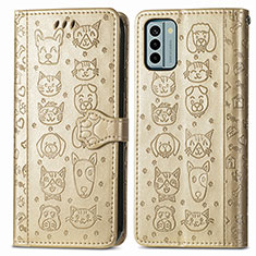 Coque Portefeuille Motif Fantaisie Livre Cuir Etui Clapet S03D pour Nokia G22 Or