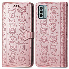 Coque Portefeuille Motif Fantaisie Livre Cuir Etui Clapet S03D pour Nokia G22 Or Rose