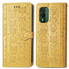 Coque Portefeuille Motif Fantaisie Livre Cuir Etui Clapet S03D pour Nokia XR21 Jaune