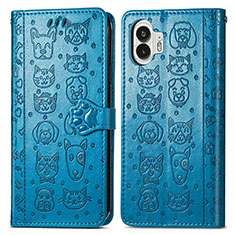 Coque Portefeuille Motif Fantaisie Livre Cuir Etui Clapet S03D pour Nothing Phone 2 Bleu