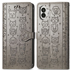 Coque Portefeuille Motif Fantaisie Livre Cuir Etui Clapet S03D pour Nothing Phone 2 Gris