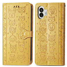 Coque Portefeuille Motif Fantaisie Livre Cuir Etui Clapet S03D pour Nothing Phone 2 Jaune