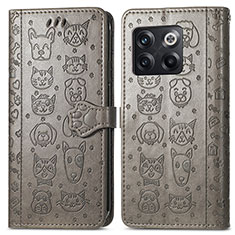 Coque Portefeuille Motif Fantaisie Livre Cuir Etui Clapet S03D pour OnePlus 10T 5G Gris