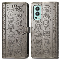 Coque Portefeuille Motif Fantaisie Livre Cuir Etui Clapet S03D pour OnePlus Nord 2 5G Gris