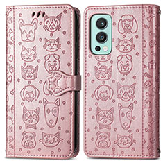 Coque Portefeuille Motif Fantaisie Livre Cuir Etui Clapet S03D pour OnePlus Nord 2 5G Or Rose