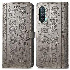 Coque Portefeuille Motif Fantaisie Livre Cuir Etui Clapet S03D pour OnePlus Nord CE 5G Gris