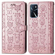 Coque Portefeuille Motif Fantaisie Livre Cuir Etui Clapet S03D pour Oppo A16 Or Rose