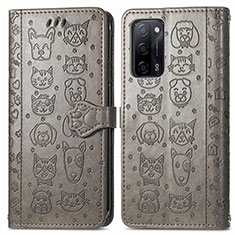 Coque Portefeuille Motif Fantaisie Livre Cuir Etui Clapet S03D pour Oppo A55 5G Gris