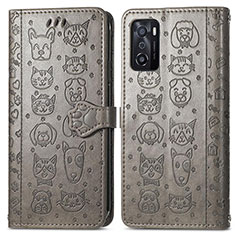 Coque Portefeuille Motif Fantaisie Livre Cuir Etui Clapet S03D pour Oppo A55S 5G Gris