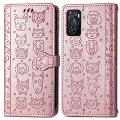 Coque Portefeuille Motif Fantaisie Livre Cuir Etui Clapet S03D pour Oppo A55S 5G Or Rose