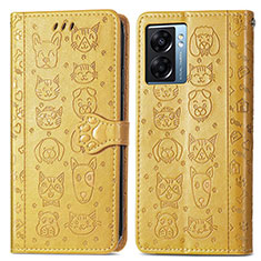 Coque Portefeuille Motif Fantaisie Livre Cuir Etui Clapet S03D pour Oppo A57 5G Jaune