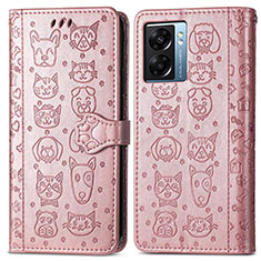 Coque Portefeuille Motif Fantaisie Livre Cuir Etui Clapet S03D pour Oppo A57 5G Or Rose