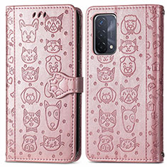 Coque Portefeuille Motif Fantaisie Livre Cuir Etui Clapet S03D pour Oppo A74 5G Or Rose