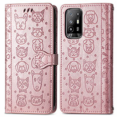 Coque Portefeuille Motif Fantaisie Livre Cuir Etui Clapet S03D pour Oppo A94 5G Or Rose