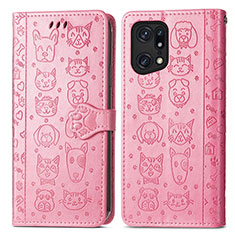 Coque Portefeuille Motif Fantaisie Livre Cuir Etui Clapet S03D pour Oppo Find X5 Pro 5G Rose