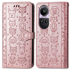 Coque Portefeuille Motif Fantaisie Livre Cuir Etui Clapet S03D pour Oppo Reno10 5G Or Rose