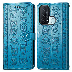 Coque Portefeuille Motif Fantaisie Livre Cuir Etui Clapet S03D pour Oppo Reno5 A Bleu