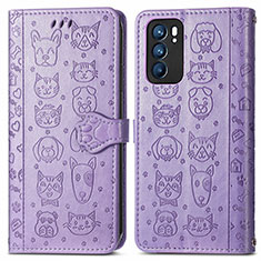 Coque Portefeuille Motif Fantaisie Livre Cuir Etui Clapet S03D pour Oppo Reno6 5G Violet