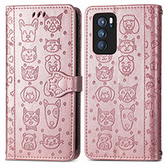 Coque Portefeuille Motif Fantaisie Livre Cuir Etui Clapet S03D pour Oppo Reno6 Pro 5G India Or Rose