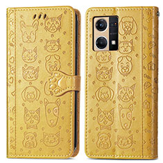 Coque Portefeuille Motif Fantaisie Livre Cuir Etui Clapet S03D pour Oppo Reno7 4G Jaune