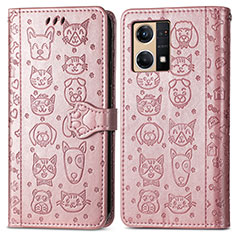 Coque Portefeuille Motif Fantaisie Livre Cuir Etui Clapet S03D pour Oppo Reno7 4G Or Rose