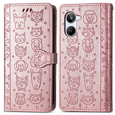 Coque Portefeuille Motif Fantaisie Livre Cuir Etui Clapet S03D pour Realme 10 4G Or Rose