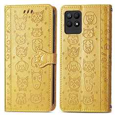 Coque Portefeuille Motif Fantaisie Livre Cuir Etui Clapet S03D pour Realme 8i Jaune