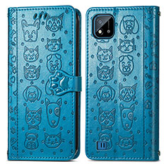 Coque Portefeuille Motif Fantaisie Livre Cuir Etui Clapet S03D pour Realme C11 (2021) Bleu