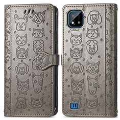 Coque Portefeuille Motif Fantaisie Livre Cuir Etui Clapet S03D pour Realme C20 Gris