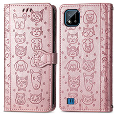 Coque Portefeuille Motif Fantaisie Livre Cuir Etui Clapet S03D pour Realme C20 Or Rose