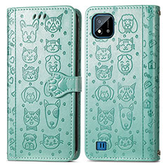 Coque Portefeuille Motif Fantaisie Livre Cuir Etui Clapet S03D pour Realme C20 Vert