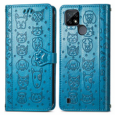 Coque Portefeuille Motif Fantaisie Livre Cuir Etui Clapet S03D pour Realme C21 Bleu