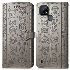 Coque Portefeuille Motif Fantaisie Livre Cuir Etui Clapet S03D pour Realme C21 Gris