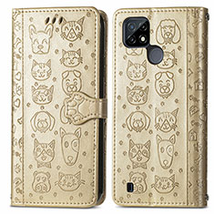 Coque Portefeuille Motif Fantaisie Livre Cuir Etui Clapet S03D pour Realme C21 Or