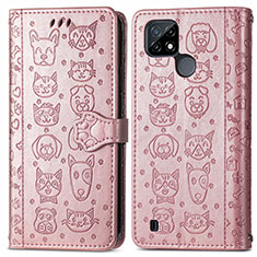 Coque Portefeuille Motif Fantaisie Livre Cuir Etui Clapet S03D pour Realme C21 Or Rose