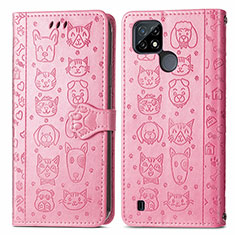 Coque Portefeuille Motif Fantaisie Livre Cuir Etui Clapet S03D pour Realme C21 Rose