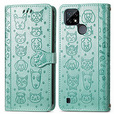 Coque Portefeuille Motif Fantaisie Livre Cuir Etui Clapet S03D pour Realme C21 Vert