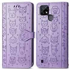 Coque Portefeuille Motif Fantaisie Livre Cuir Etui Clapet S03D pour Realme C21 Violet