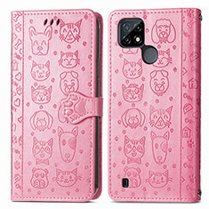 Coque Portefeuille Motif Fantaisie Livre Cuir Etui Clapet S03D pour Realme C21Y Rose