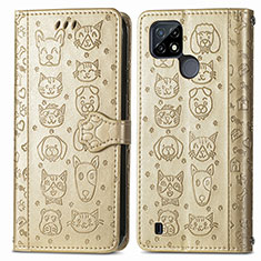 Coque Portefeuille Motif Fantaisie Livre Cuir Etui Clapet S03D pour Realme C25Y India Or