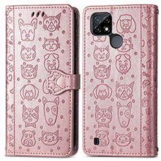 Coque Portefeuille Motif Fantaisie Livre Cuir Etui Clapet S03D pour Realme C25Y India Or Rose