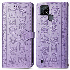 Coque Portefeuille Motif Fantaisie Livre Cuir Etui Clapet S03D pour Realme C25Y India Violet